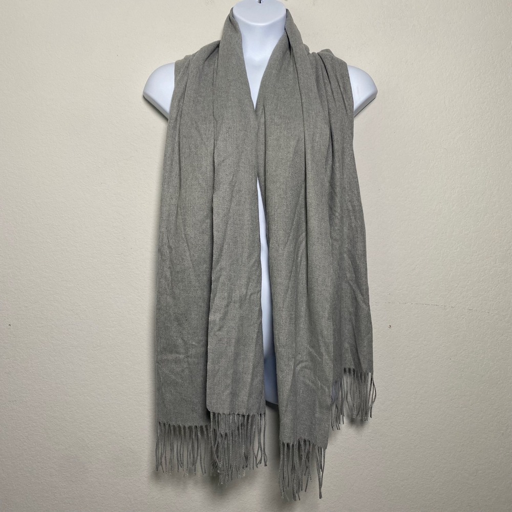 Halara Gray Oversized Fringed Scarf Wrap Soft Woven Winter Shawl OS Minimalist